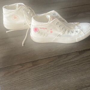 Converse White High-Top Sneakers with Pink Floral Accents